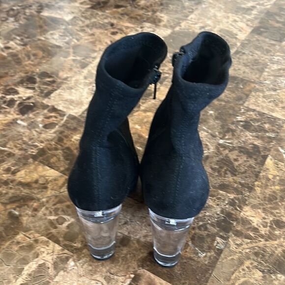 Clear Block Heel Suede Booties. - Picture 4 of 5